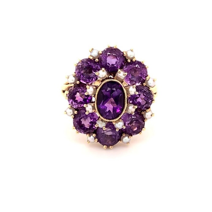 1930's Amethyst and Seed Pearl Cluster Ring