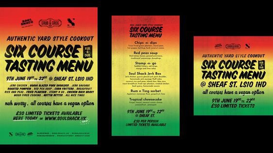 Jamaican Supper Club. Soul Shack asked us to create and roll out a full social media pack including IG story posts, event invites, as well as custom posters, menu boards and exterior signage. Video has allowed us to capture the full visual experience of Longden's intricate culinary skills and share it with his growing network. Our confident filmmaking aesthetic and intricate use of storytelling lets us weave the personal with the professional, the magical with the awe-inspiring.