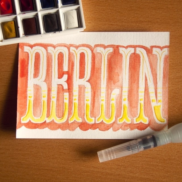 Berlin postcard by Adria Molins Design Barcelona - https://www.behance.net/adriamolins #calligraphy #watercolor #lettering #molins #design #graphic #adria #adriamolins #barcelona #brush #postcard #berlin #typography