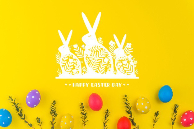 Happy easter day Free Psd. See more inspiration related to Pattern, Mockup, Template, Spring, Leaves, Celebration, Happy, Holiday, Flat, Mock up, Easter, Plant, Religion, Rabbit, Egg, Traditional, Bunny, View, Up, Happy easter, Day, Top, Top view, Eggs, Flat lay, Dotted, Cultural, Tradition, Painted, Mock, Seasonal, Easter day, Lay, Paschal and Painted egg on Freepik.