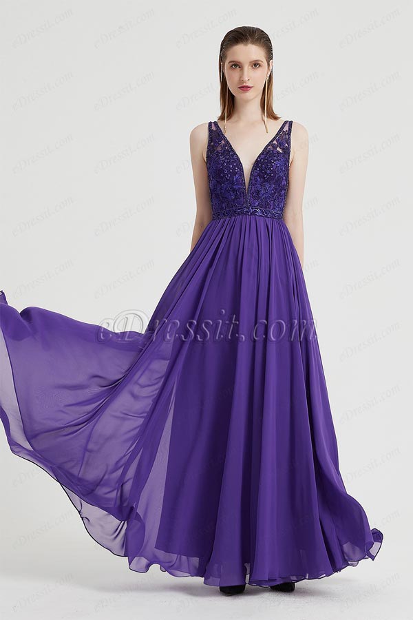 eDressit Sexy Purple V-Cut Beaded Embroidery Party Evening Dress (02201606)