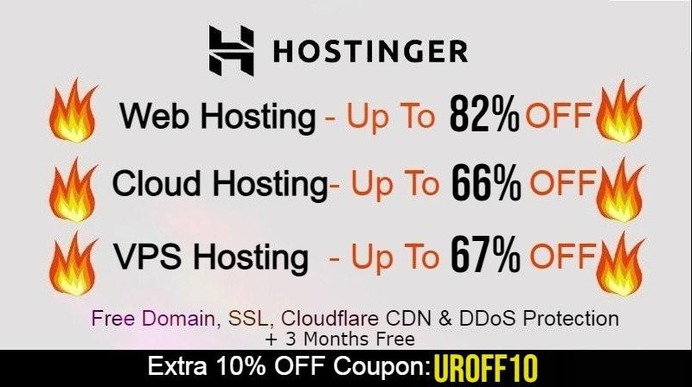 Looking to get your website/website online? Now it's your chance! Get 82% OFF + extra 10% OFF all hosting plans at Hostinger. Fast, reliable, and easy to use with FREE Domain, SSL certificates and 24/7 support: https://bit.ly/4dJXJ4W 

Up to 82% off hosting + AI website builder + Extra Months free 

Use Coupon code "UROFF10" to avail additional 10% OFF. 

Free domain 
Free website migration 
Free CDN, DDoS Protection  
Daily/weekly backups 
24/7 customer support 

Plus, 100% money-back guarantee: https://bit.ly/4dGU0oB 

