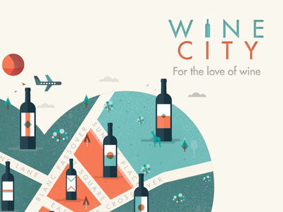 WINE CITY // For the love of wine #cityscape #illustrator #city #map #texture #wine #illustration #vintage #poster #animals #logo #love