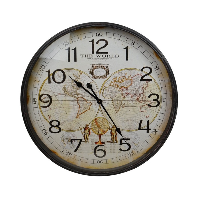 Thin Rim MDF World Map Round Wall Clock, 68cm