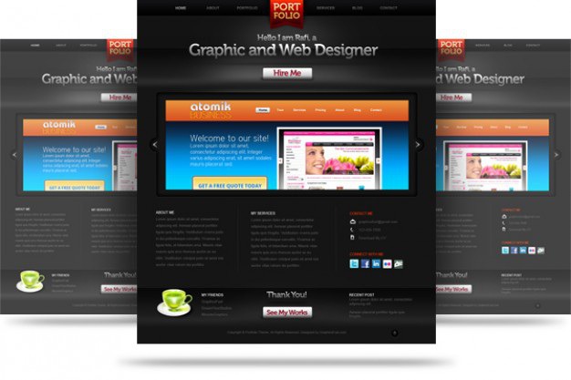Creative portfolio website psd template Free Psd. See more inspiration related to Template, Website, Creative, Portfolio, Psd, Website template and Horizontal on Freepik.