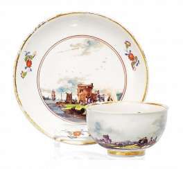 COUPLING AND SHELL WITH FINE KAUFFAHRTEI SCENES. Meissen. Around 1740. #Sets #Teasets #Porcelainsets #Antiqueplates #Plates #Wallplates #Figures #Porcelainfigurines #porcelain