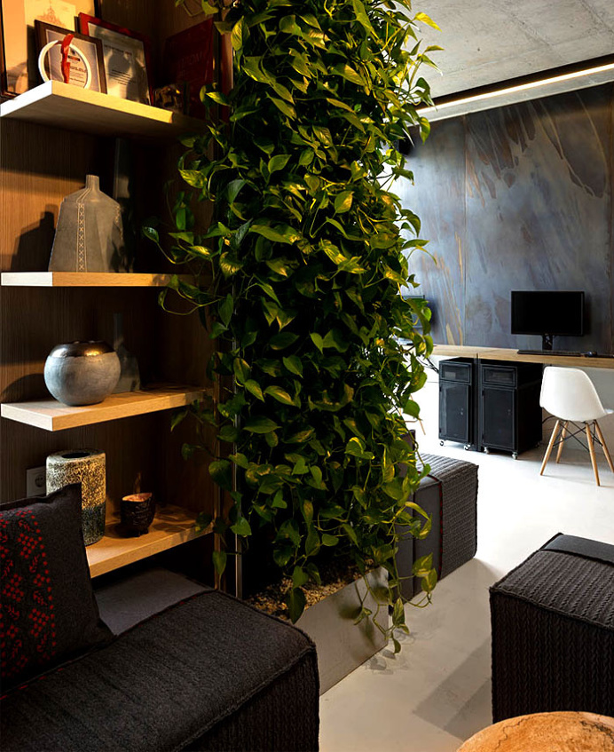 Integrated Green Wall at New Office of Yakusha Design - #office, office design, office space, #interior, interior design