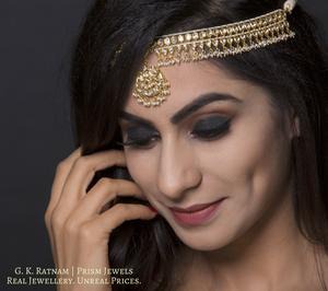 18k Jadau Matha Patti-cum-Necklace with Natural Freshwater Pearls - gold diamond polki kundan meena jadau jewellery