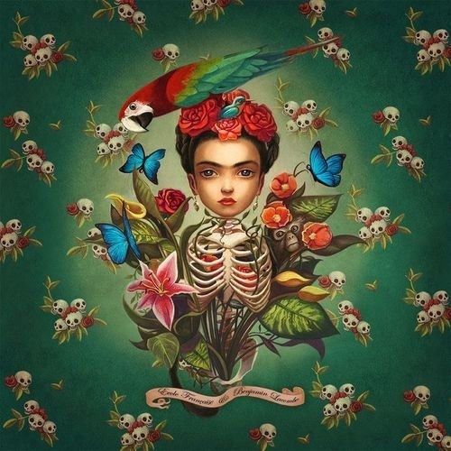 this isn't happiness™ photo caption contains external link #illustration #skulls #painting #bones #parrot #frida