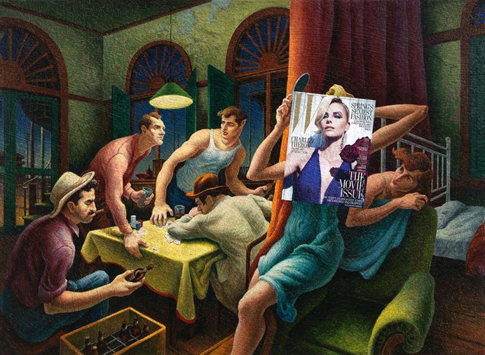 Poker Night. Charlize Theron, W February 2012 + Poker Night by Thomas Hart Benton