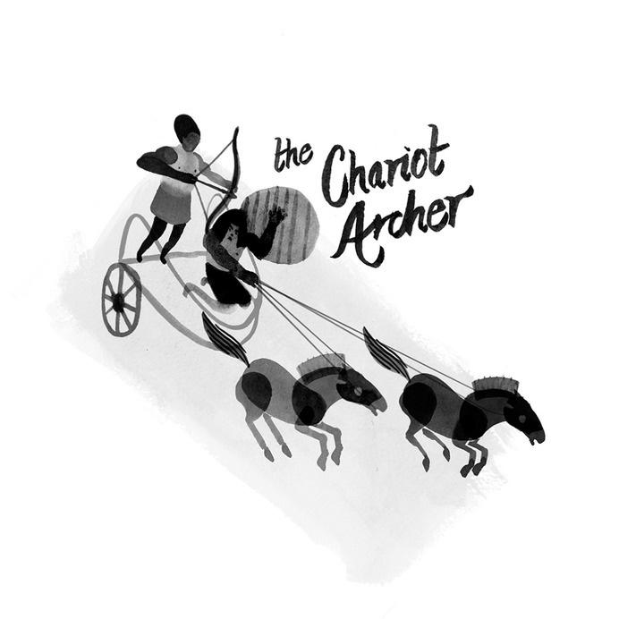 The Chariot Archer by Camille chan #chan #horse #white #archer #black #illustration #chariot #camille #typography