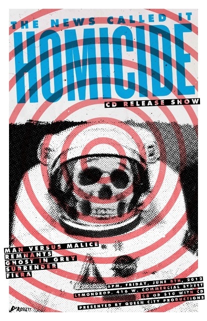 Garrett DeRossett | Work #old #white #homicide #astronaut #print #gig #missouri #black #hardcore #vintage #poster #and #show #skull #midwest #concert #typography