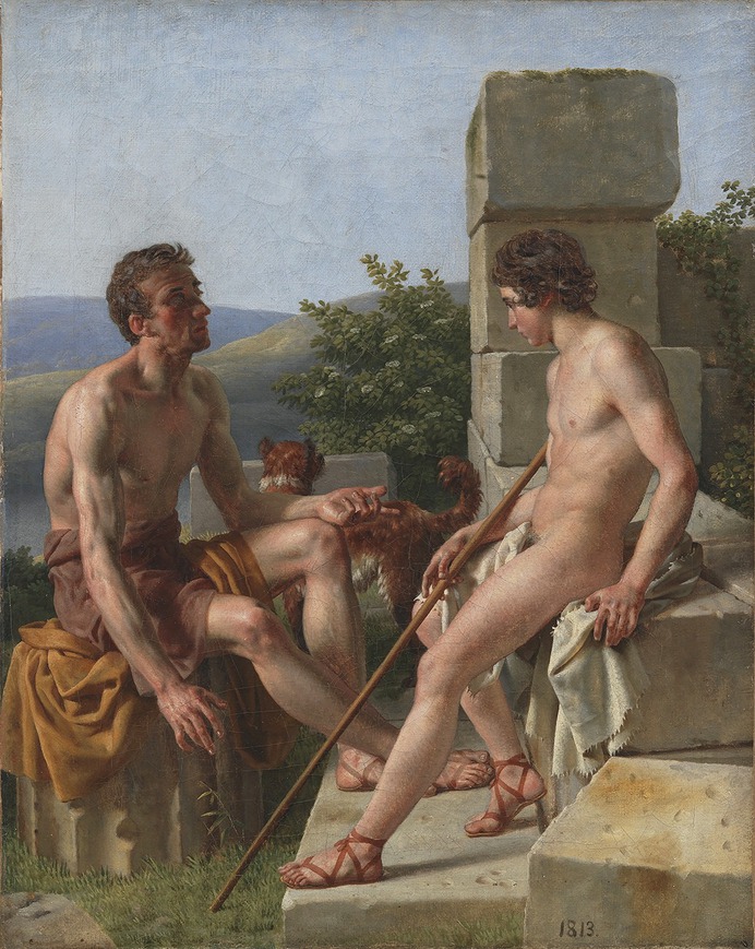 "Two Shepherds", c.1813 by Christoffer Wilhelm Eckersberg (1783-1853). Danish painter. Statens Museum for Kunst. oil on canvas