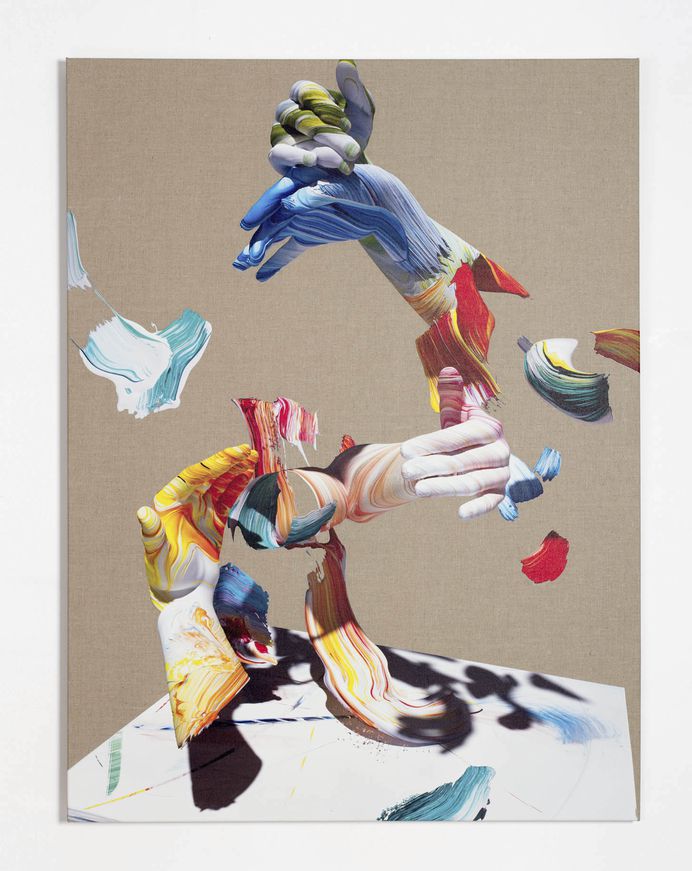Matthew Stone “Noble Intentions”, Digital print and acrylic on linen, 47 x 35 inches