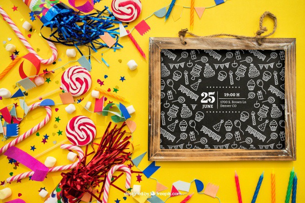Birthday decoration with slate candy and confetti Free Psd. See more inspiration related to Mockup, Birthday, Happy birthday, Party, Anniversary, Celebration, Happy, Candy, Confetti, Chalkboard, Mock up, Decoration, Decorative, Celebrate, Birthday party, Candy cane, Sweets, Festive, Up, Lollipop, Birth, Happy anniversary, Slate, Cane, Annual, Composition and Mock on Freepik.