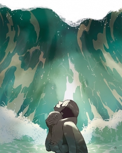 "Swallowed By the Sea" by Tomer Hanuka #woman #atlantis #water #hanuka #dirk #tomer #child #wave #illustration #bar #newsweek