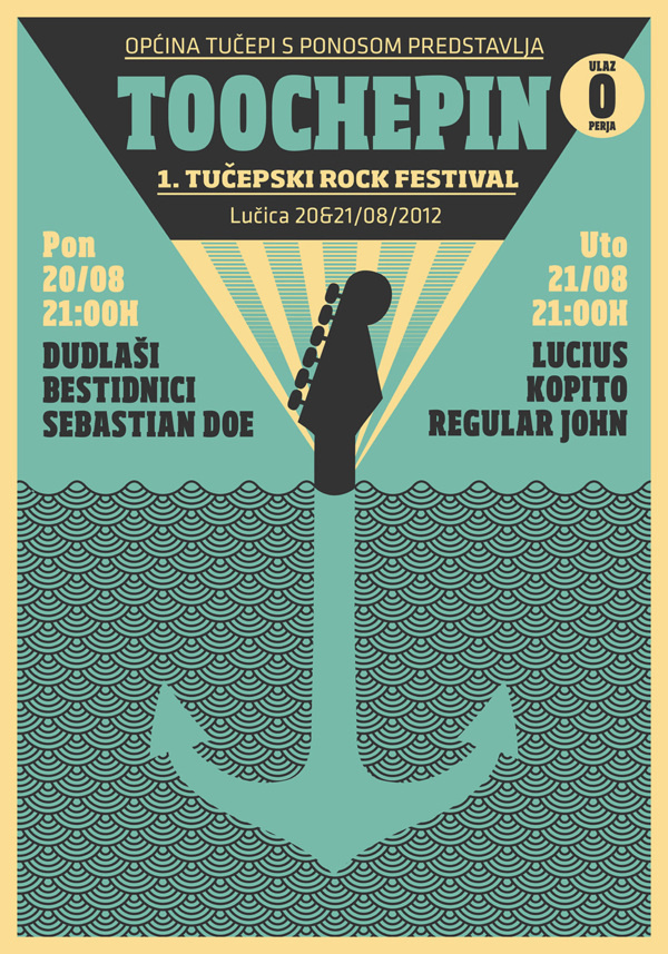 Toochepin Rock Festival Poster by Ivorin Vrkaš #guitar #croatia #festival #tuepi #negative #rock #design #space #phosphorescent #silhouette #poster #music