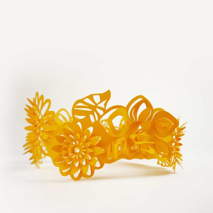 Paper Crowns #crown #princess #design #orange #yellow #gift #sculptures #lasercut #handmade #art #birthday #flower #blue #summer #paper #flowers #party