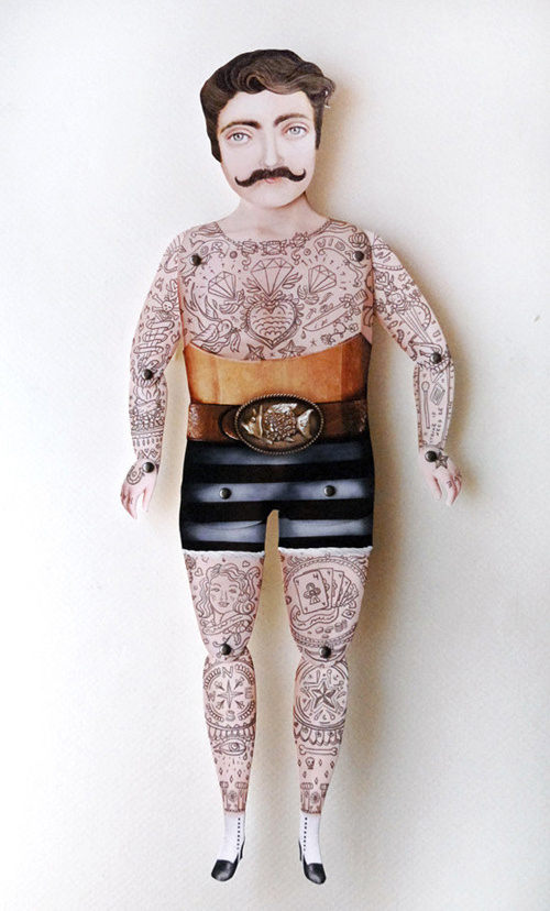 tattooed paper puppets by crankbunny #puppet #tattoo #moustache