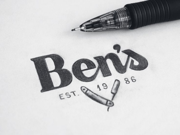 Ben's, barbershop, pencil, hand lettering, lettering, logo, simple, minimal