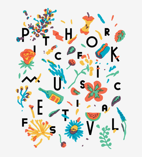 Merchandise and signage graphic for the 2013 Pitchfork Music Festival by Tim Lahan