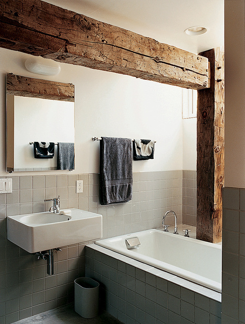 Super cool bathroom with a rustic touch. #interior #bath #minimalistic #rustic #wood #grey