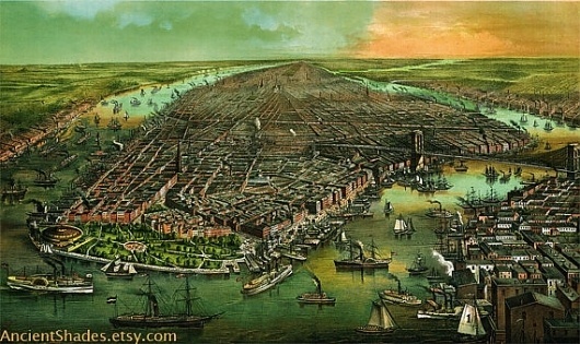 Bird's eye view of New York RETRO print on by AncientShades #new #vintage #york #view #tork