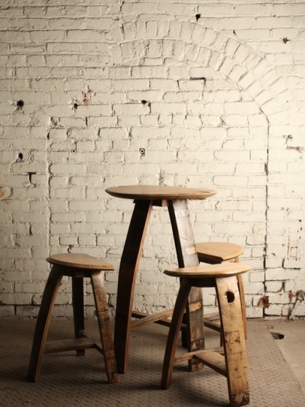 Bourbon Barrel Table and Stools from Jason Cohen Wood Artisan and Bourbon #interior #chair #stool #wood #table