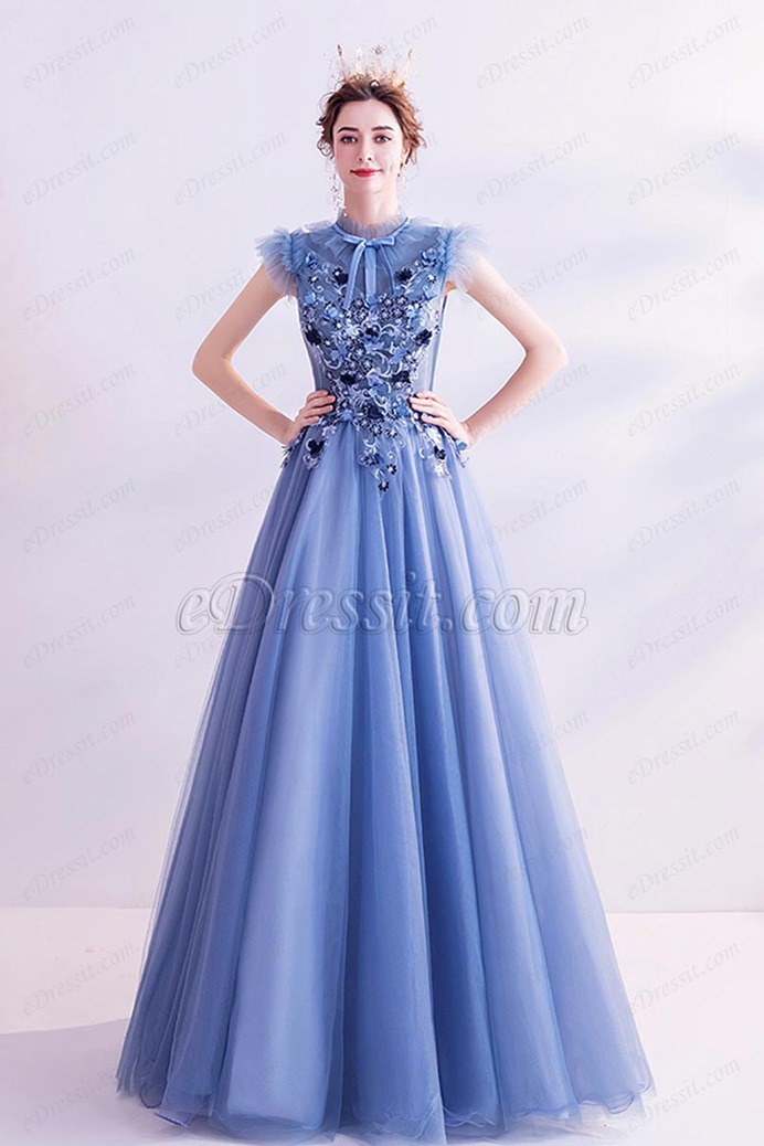 eDressit New Blue High Neck Embroidery Party Evening Dress (36224805)