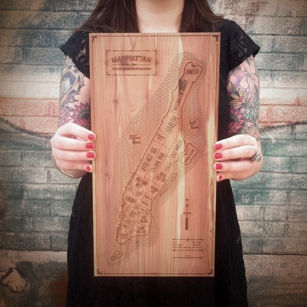 Neighborwoods / Manhattan #wood #etched #map