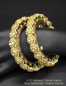 22k Gold and Diamond Polki Bangle Pair (Pacheli) - gold diamond polki kundan meena jadau jewellery