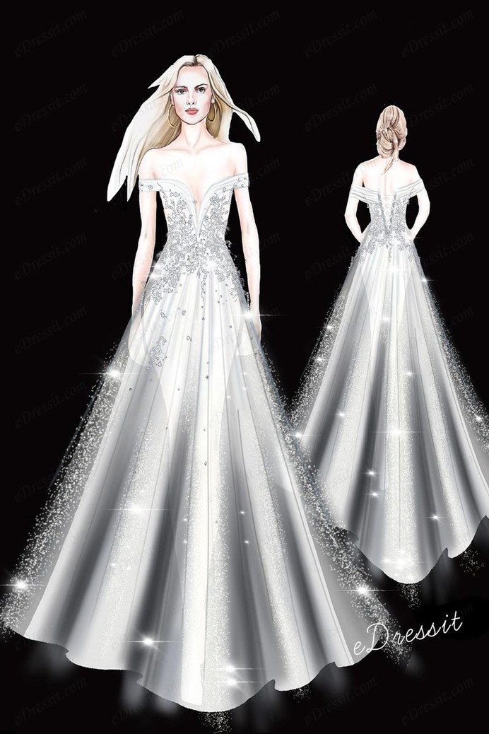 eDressit White Off Shoulder Sequin Embroidery Shiny Wedding Dress (01201907)