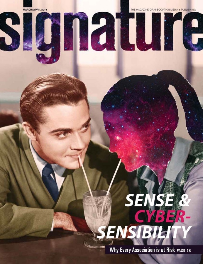 The cover for the March/April 2016 issue of Signature #magazine blends retro romance with intergalactic elements - Designer, Sam Hasinur