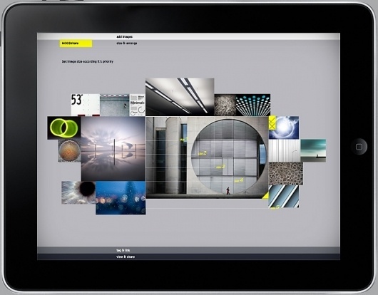 Moodshare iPad app by Niketo #cloud #moodboard #ipad #interface #app #gray #collage