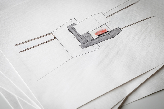 Hafnerei Tyrol #draw #design #fire #minimal #architecture #fireplace #sketch