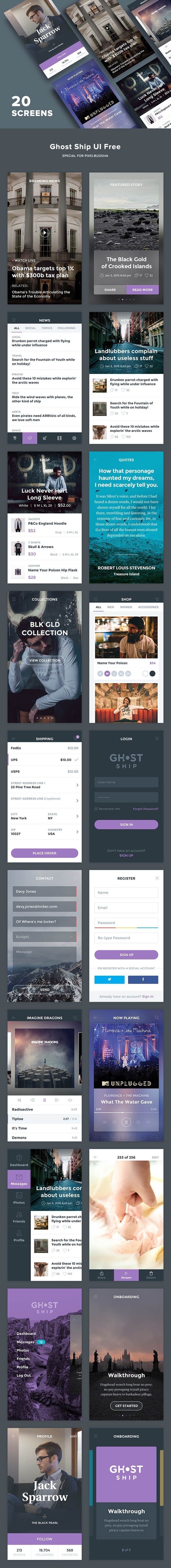 Free Ghost Ship Mobile UI Kit PSD template