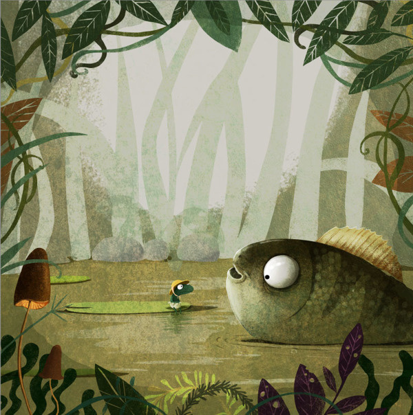 A Smile For Little Frog on Behance #woods #fish #illustration #forest #frog