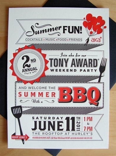 AKA Tony Award BBQ Invite on the Behance Network #design #graphic #letterpress #poster #typography