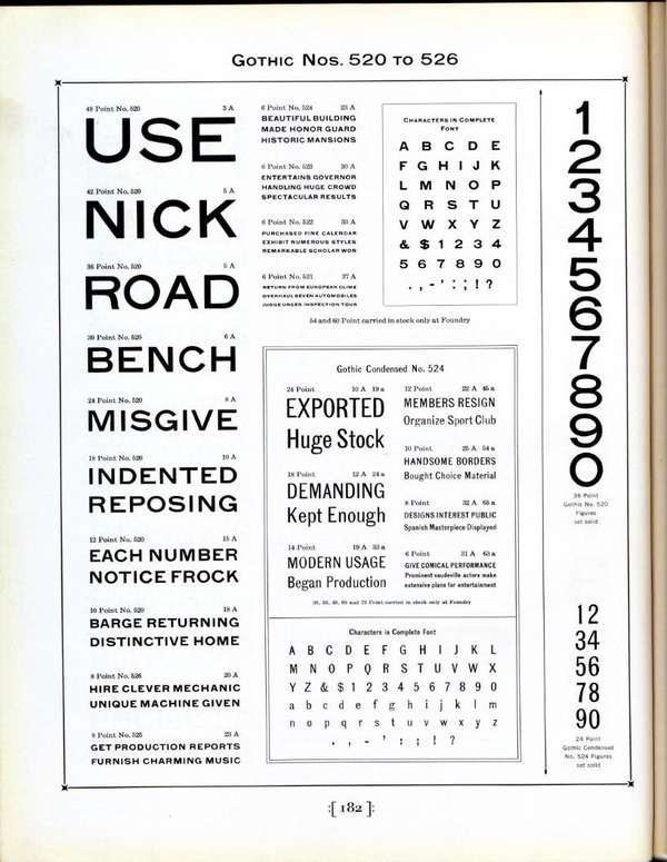 Gothic Nos. 520–526 type specimen #type #specimen #typography