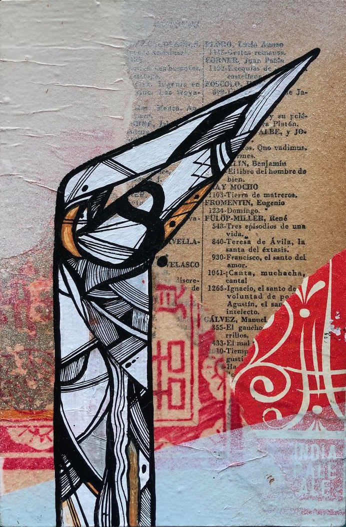 "untitled 364." by  Jova Durán

Recycled Paper, Acrylic, Spraypaint, Quill & Ink on Wood Board
4 x 6 in.
c.2019

#mixedmedia #art #design #jovaduran