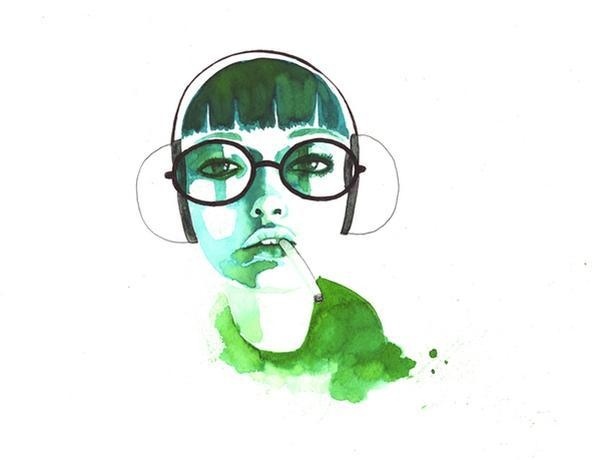 Artist Lantomo (2) #girl #illustration #painting #watercolor #drawing #green
