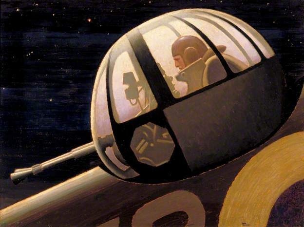 http://www.bbc.co.uk/arts/yourpaintings/paintings/night-an-air-gunner-in-action-turret-7263 #wwii #gunner #flight