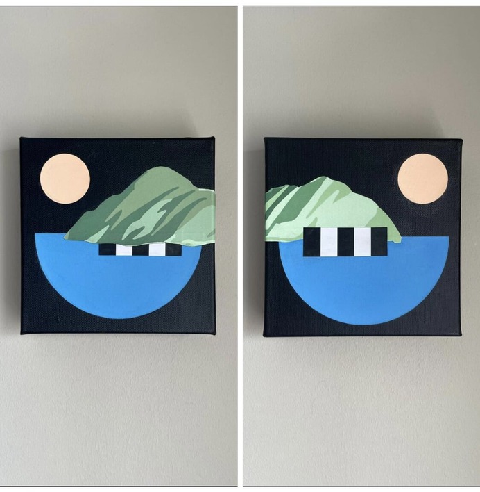 West Coast Vs. + East Coast Vs. // Minimal mixed media abstract landscape paintings by artist Briana Auel