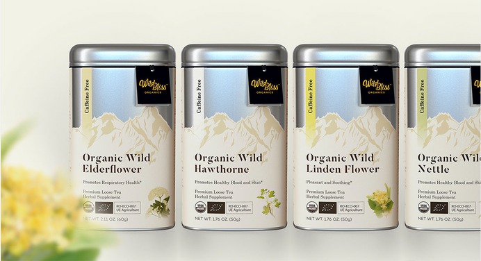 WildBliss Tea-Packaging - Mindsparkle Mag Designed by Rafael P.Maia, Wild Bliss Organics are sourced in the wild and created using time-tested processes. Centuries of regional herbal knowledge are brewed into every cup. Certified with the good stuff. #logo #packaging #identity #branding #design #color #photography #graphic #design #gallery #blog #project #mindsparkle #mag #beautiful #portfolio #designer