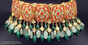 23k Gold and Diamond Polki Choker Necklace with vibrant corals (moonga) - gold diamond polki kundan meena jadau jewellery