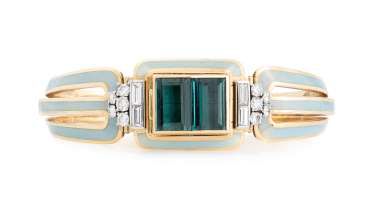 Gübelin tourmaline diamond enamel bangle with watch