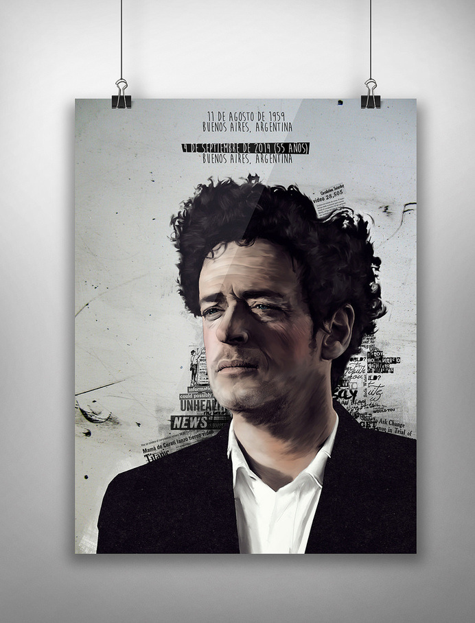 Gustavo Adrián Cerati Clark(Buenos Aires, 11 de agosto de 1959 - 4 de septiembre de 2014) #digital #illustration #poster #cerati #collage #buentypo #bto