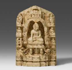 Small stone relief with scenes from the life of Buddha