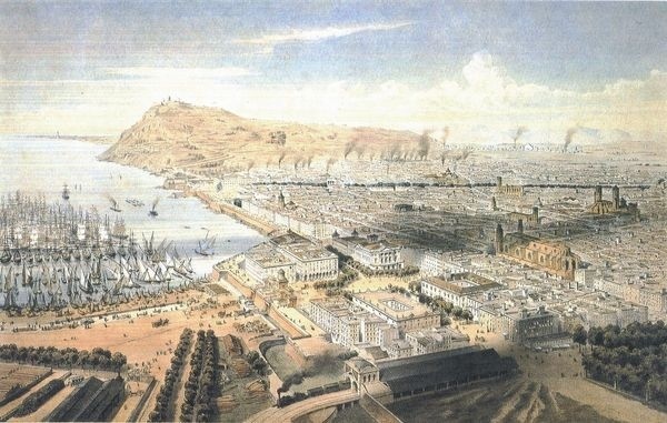 Spanish cities from above in 1855 SkyscraperCity #bcn #city #illustration #barcelona #painting #historic