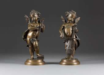 FRENCH image sculptor Active 2. Half of the 19th century. Century Two musical Putti